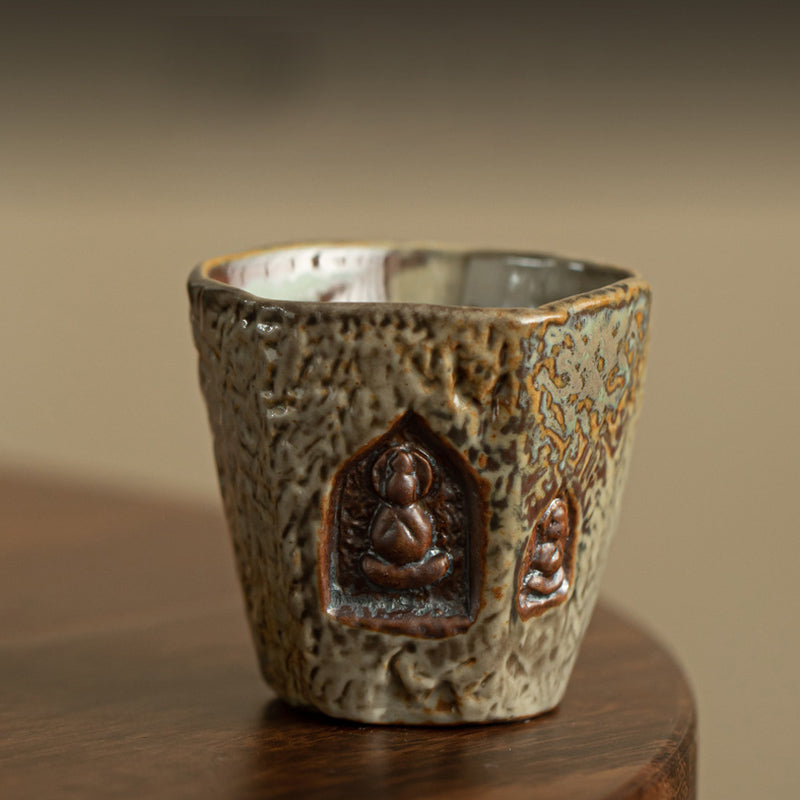 Vintage Dunhuang Ceramic Buddha Engraved Teacup 150ml