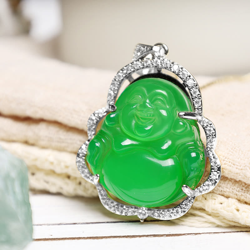 Unisex Laughing Buddha Jade Necklace for Good Luck & Prosperity