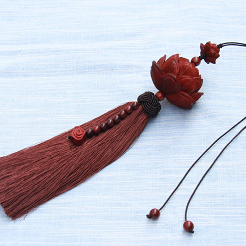 Small Leaf Red Sandalwood Zen Decor | Luck & Protection Tassel