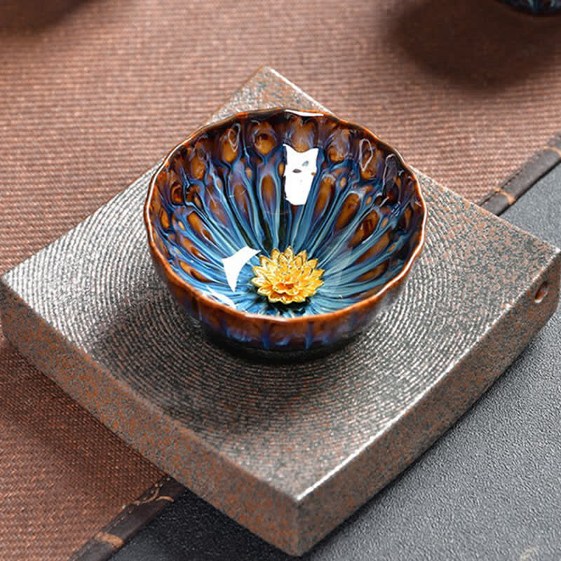 Ceramic Zen Teacup 120ml | Lotus Peacock Dragon Symbolism