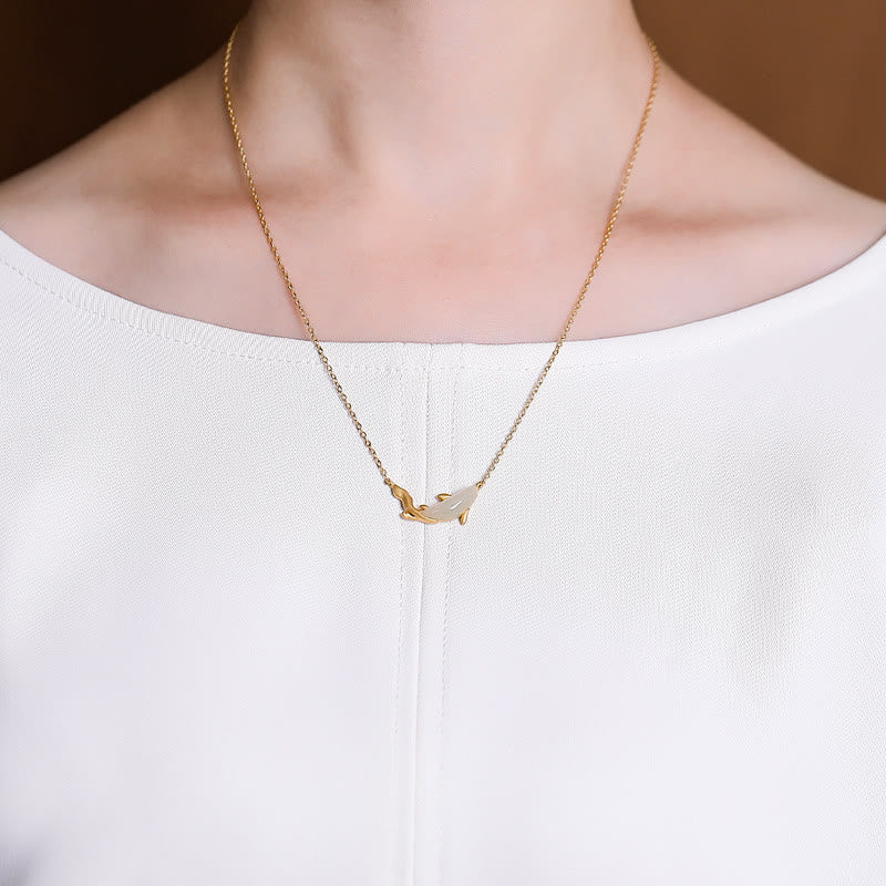 White Jade Dolphin Luck Necklace | 925 Sterling Silver