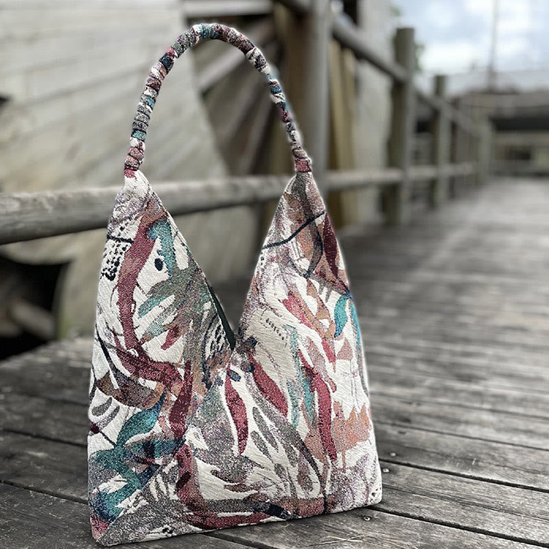 Handmade Embroidered Canvas Tote Bag Set with Spiritual Pattern