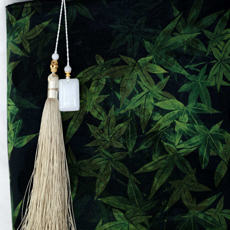 Bamboo Leaves Butterfly Koi Fish Handbag with Jade Handles