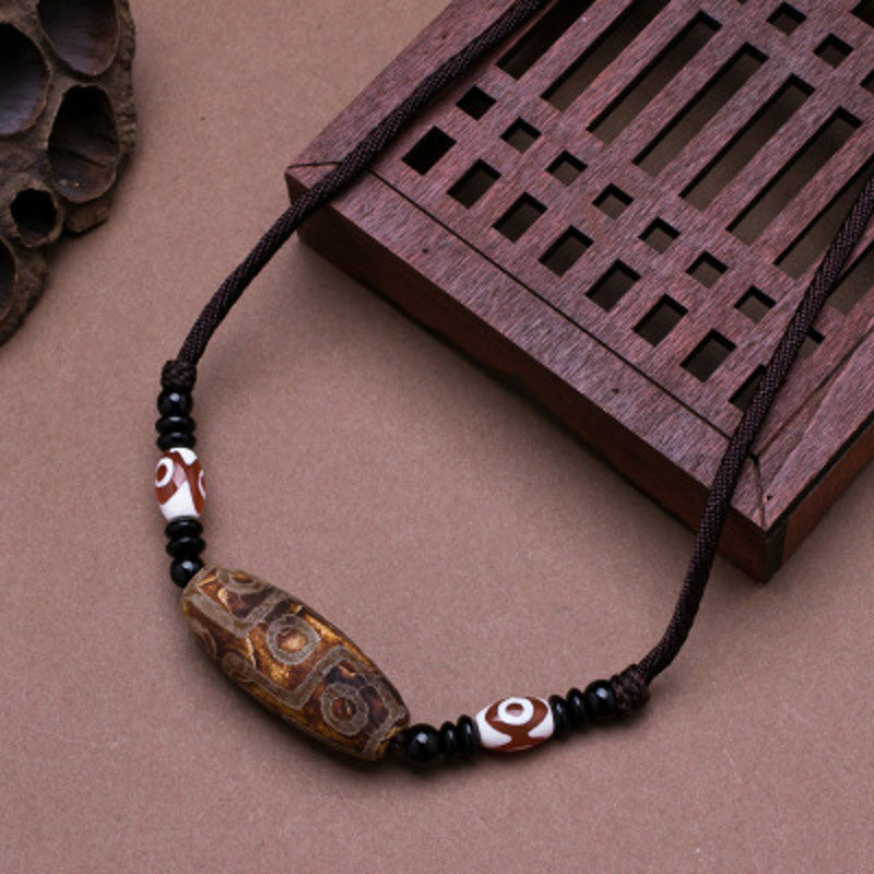 Unisex Nine-Eye Dzi Bead Necklace | Agate Protection
