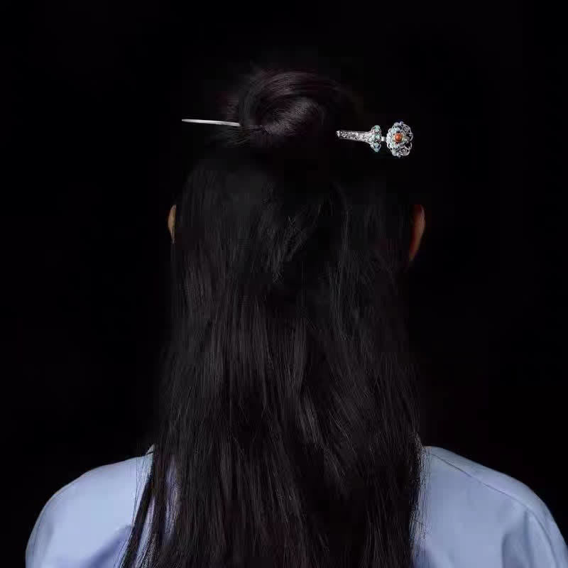 Red Agate Peony Flower Hairpin | Confidence & Calm 13.4cm