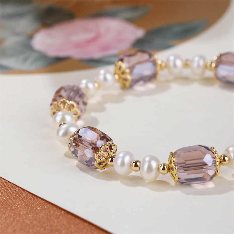 Amethyst Pearl Peace Healing Bracelet 14-16cm Wrist