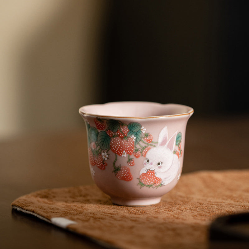 55ml Ceramic Strawberry Rabbit Teacup | Zen Decor Delight