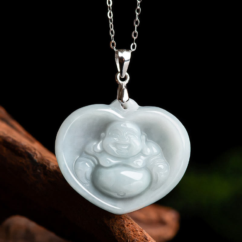 White Jade Buddha Necklace for Luck | Sterling Silver Pendant