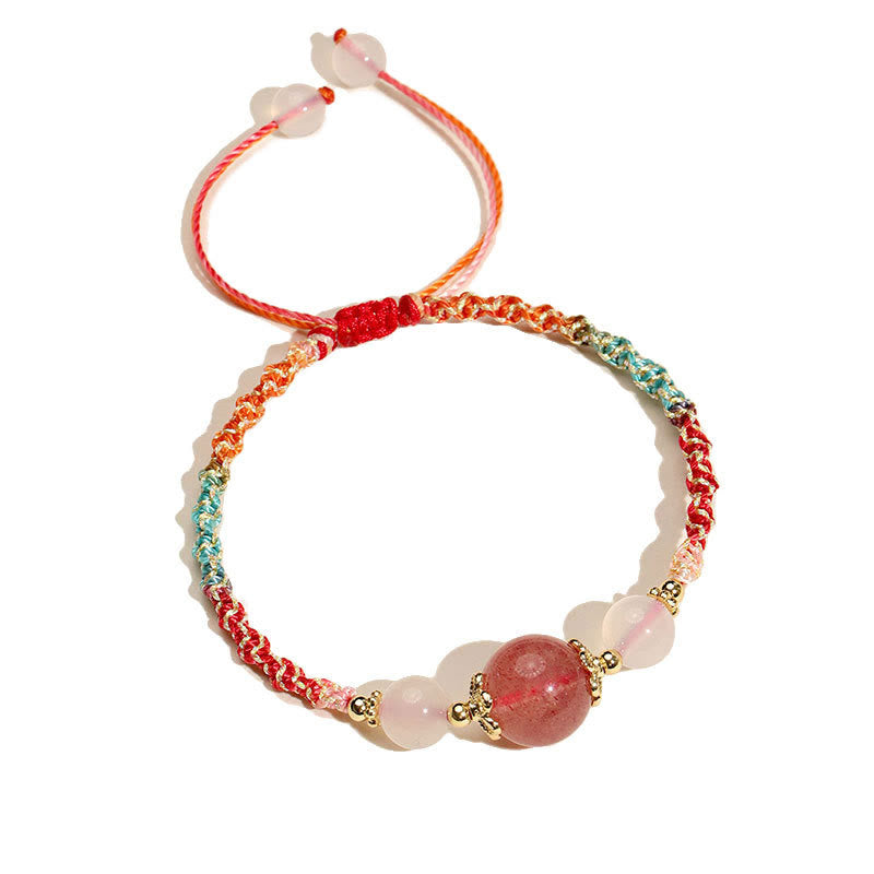 Strawberry Quartz Healing Bracelet with Pink Crystal & White Agate 12mm