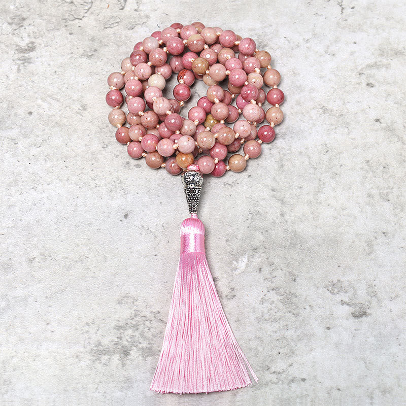 108 Bead Rhodonite Mala Bracelet for Meditation & Healing
