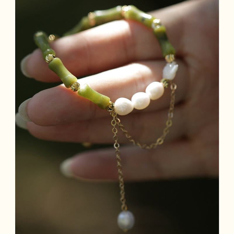 Green Bamboo Jade Wealth Bracelet for Prosperity & Growth