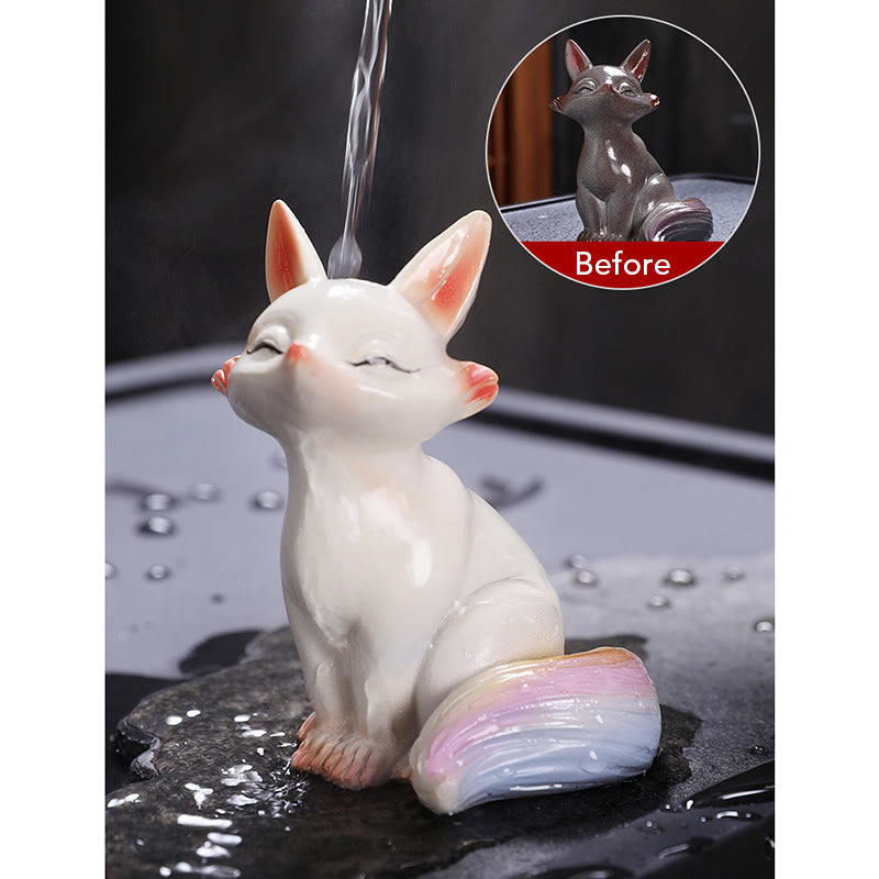 Color Changing Fox Tea Pet Resin Figurine | Zen Decor