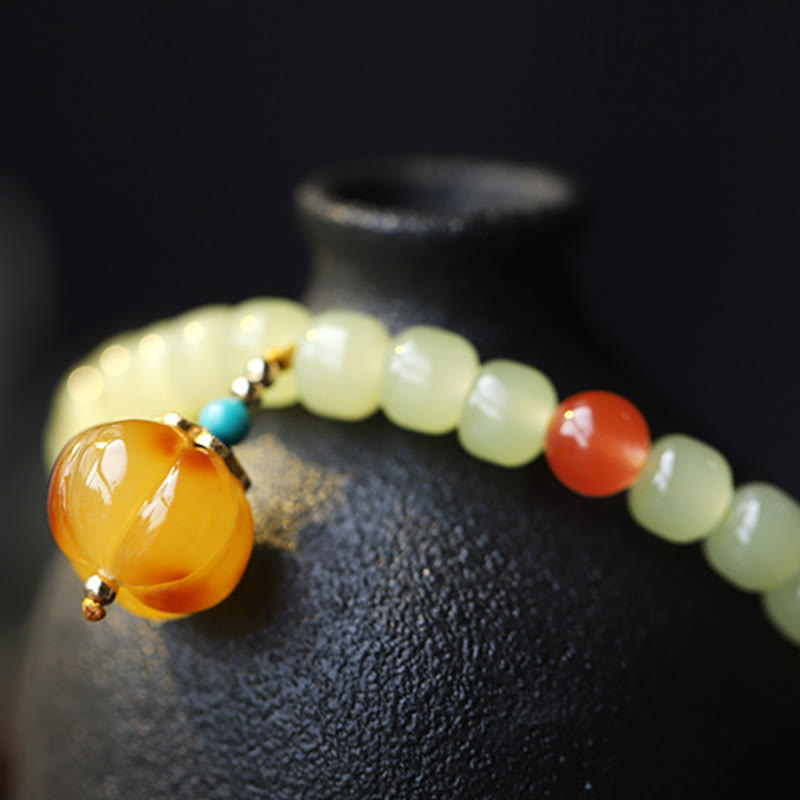 Natural Hetian Jade Prosperity Bracelet with Amber & Red Agate