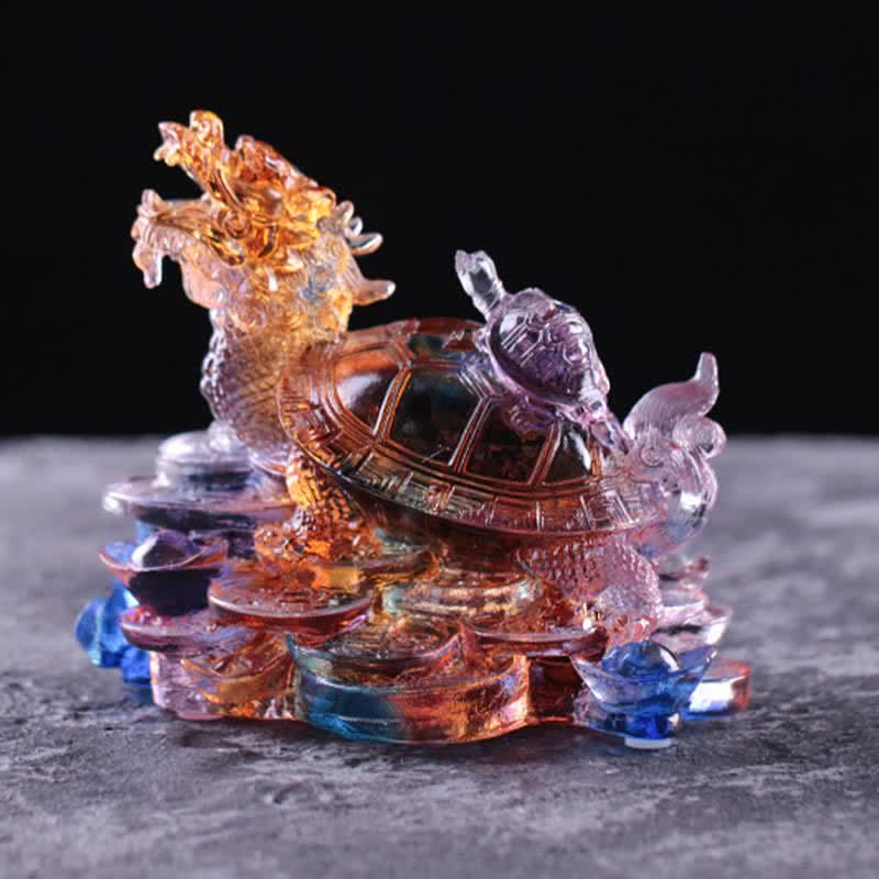 Handmade Liuli Feng Shui Dragon Turtle Art Piece for Luck