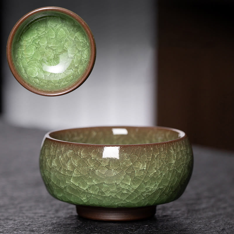 7cm Ceramic Green Ice Crack Jian Zhan Tea Cup for Tea Ritual