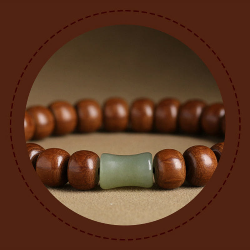6*8mm Abelia Biflora Wood & Hetian Jade Protection Bracelet