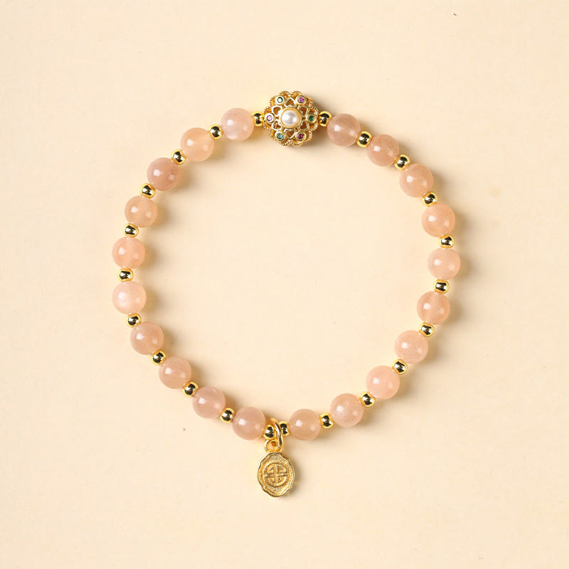 14K Gold Strawberry Quartz Spiritual Bracelet with Fu Charm