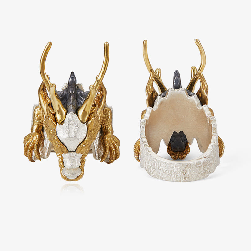 925 Sterling Silver Adjustable Dragon Protection Success Ring