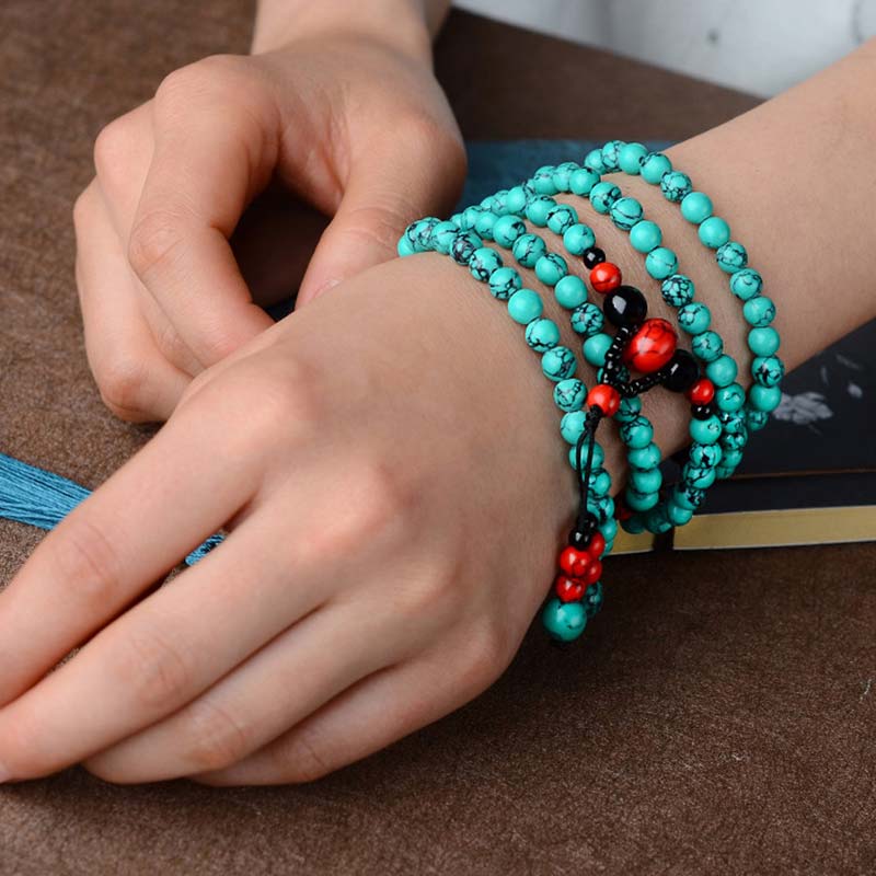 Unisex Turquoise Black Onyx Red Turquoise Protection Bracelet