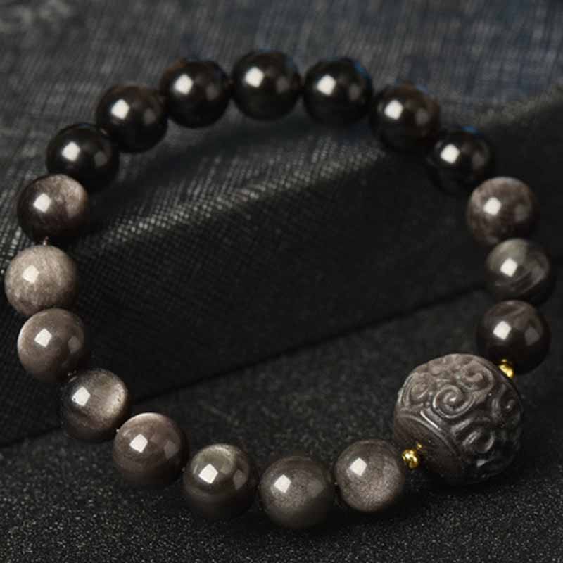 Silver Sheen Obsidian Protection Bracelet 8mm Meditation Beads