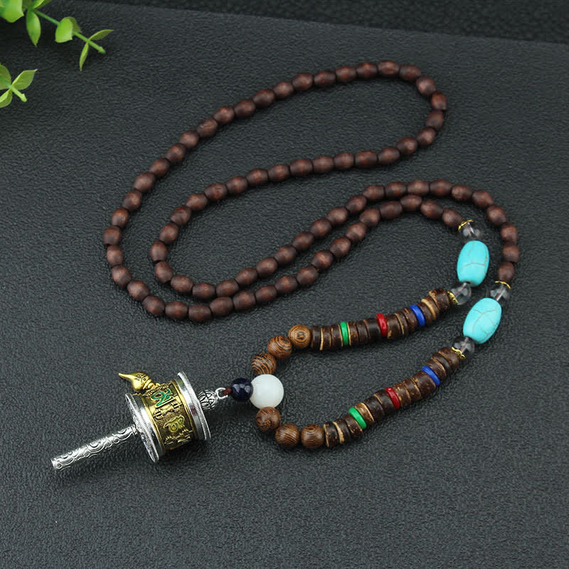 Turquoise Om Mani Padme Hum Prayer Wheel Necklace