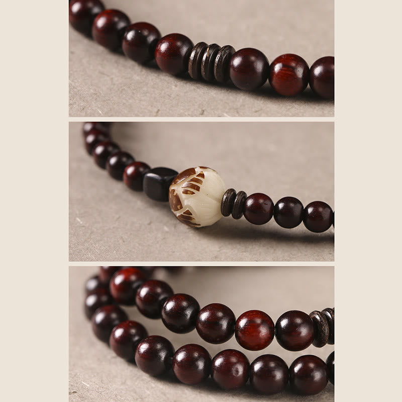Small Leaf Red Sandalwood Lotus Protection Bracelet 6mm