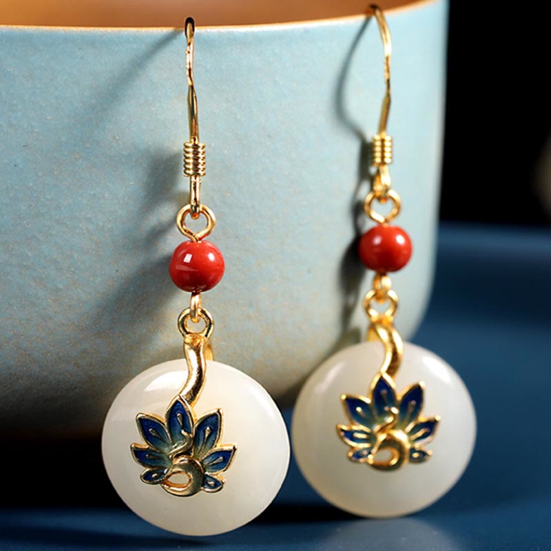 Natural Hetian White Jade Jewelry Set with Sterling Silver Blessing Peacock