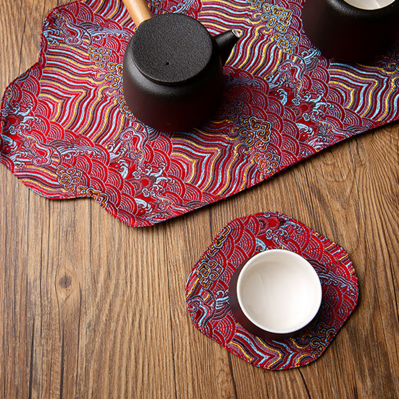 Sea Wave Bamboo Plum Blossom Brocade Tea Mat 48x22cm Zen Decor