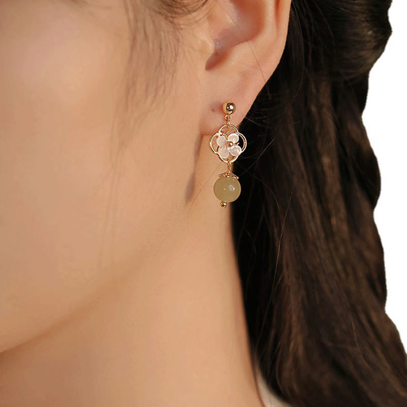 Tridacna Stone Jade Drop Earrings for Prosperity & Calm