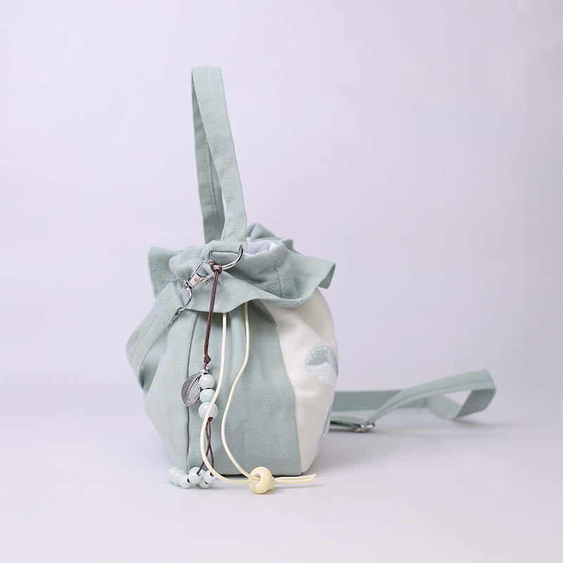 Cotton Linen Tote Bag with Spiritual Lotus Embroidery 20cm