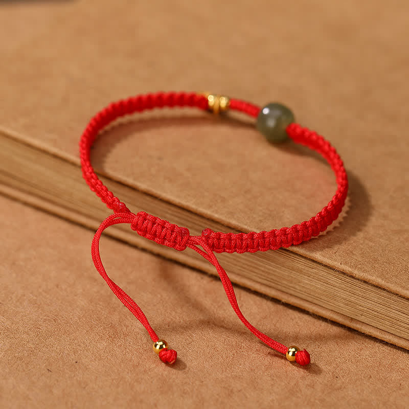 Adjustable 7x8mm Hetian Jade Red String Blessing Bracelet