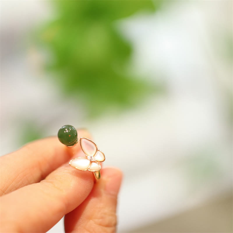 Cyan Jade Butterfly Healing Necklace Ring Earrings Set