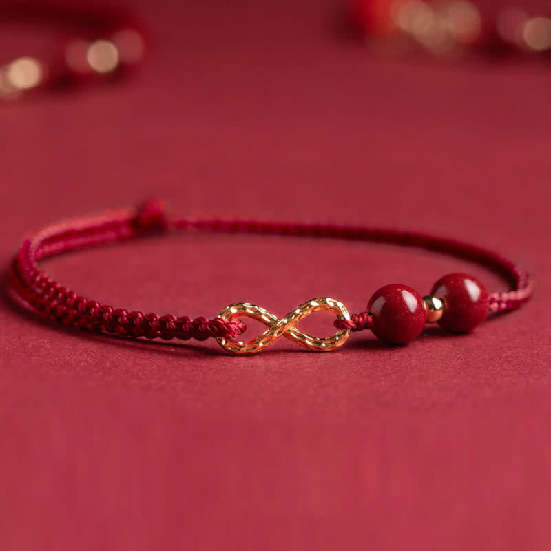 Adjustable Cinnabar Red String Bracelet Anklet with 14K Gold
