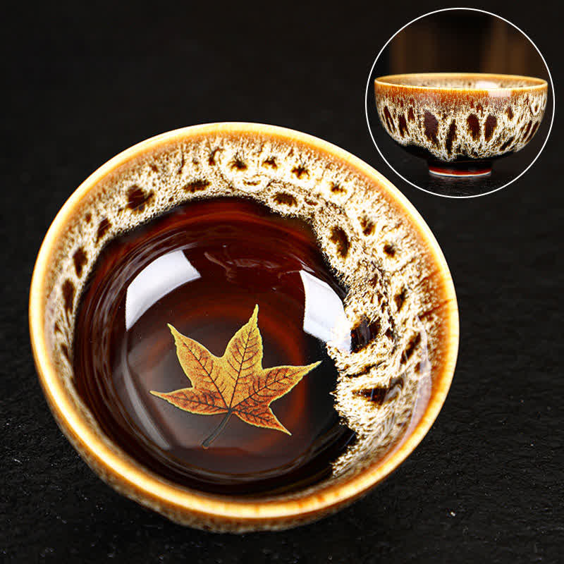 Colorful Maple Leaf Ceramic Teacup 110ml for Cozy Tea