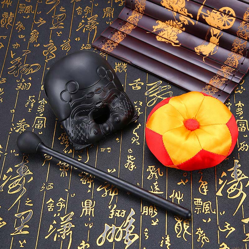 11.5cm Wooden Fish Drum with Koi Pattern | Mindfulness Meditation