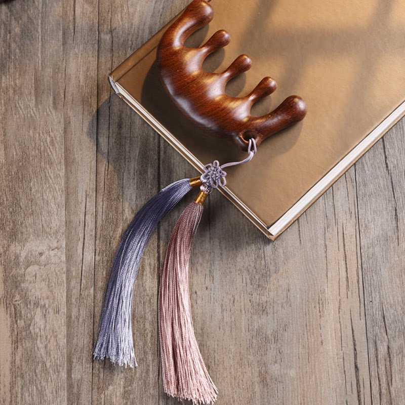 Green Sandalwood Tassel Massage Comb for Soothing Relaxation