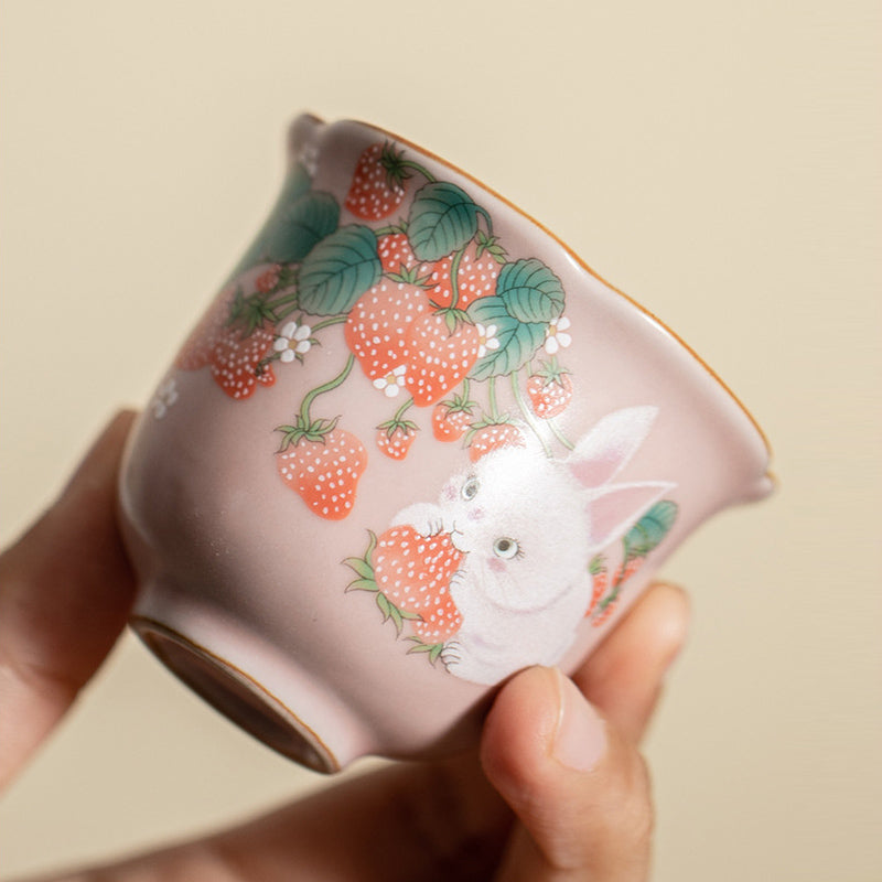 55ml Ceramic Strawberry Rabbit Teacup | Zen Decor Delight