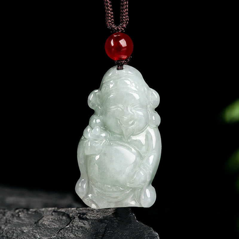 Natural Jade Caishen Ingot Necklace for Prosperity & Luck