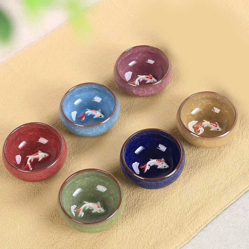 6.1cm Koi Fish Ceramic Tea Cup | Lucky Kung Fu Bowl