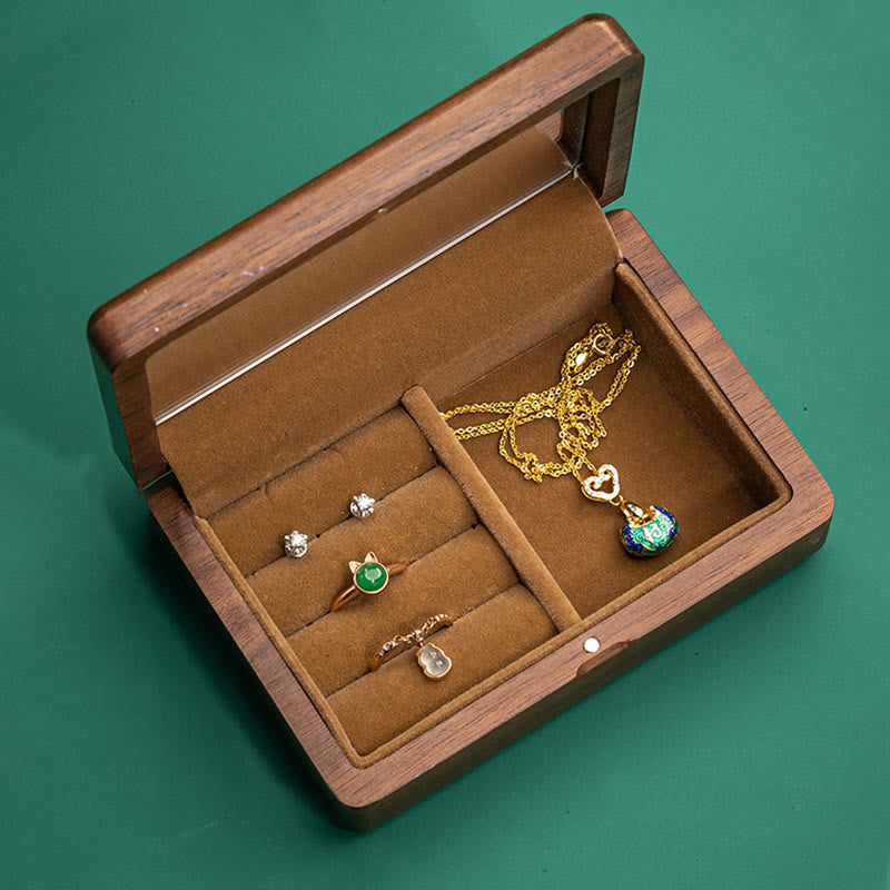Black Walnut Wood Jewelry Storage Box with Mirror | Zen Decor