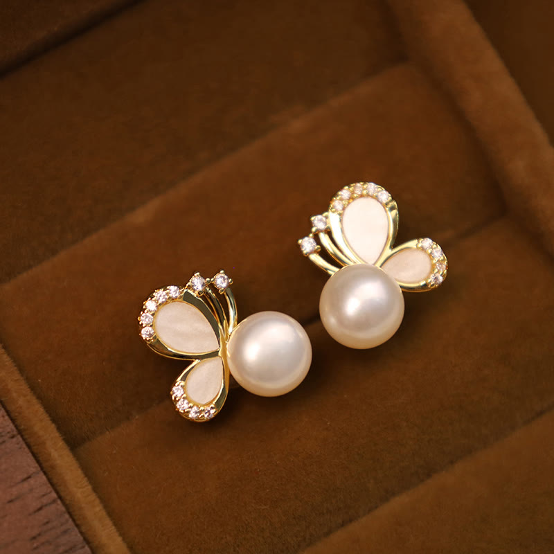 925 Sterling Silver Pearl Butterfly Stud Earrings for Healing & Balance