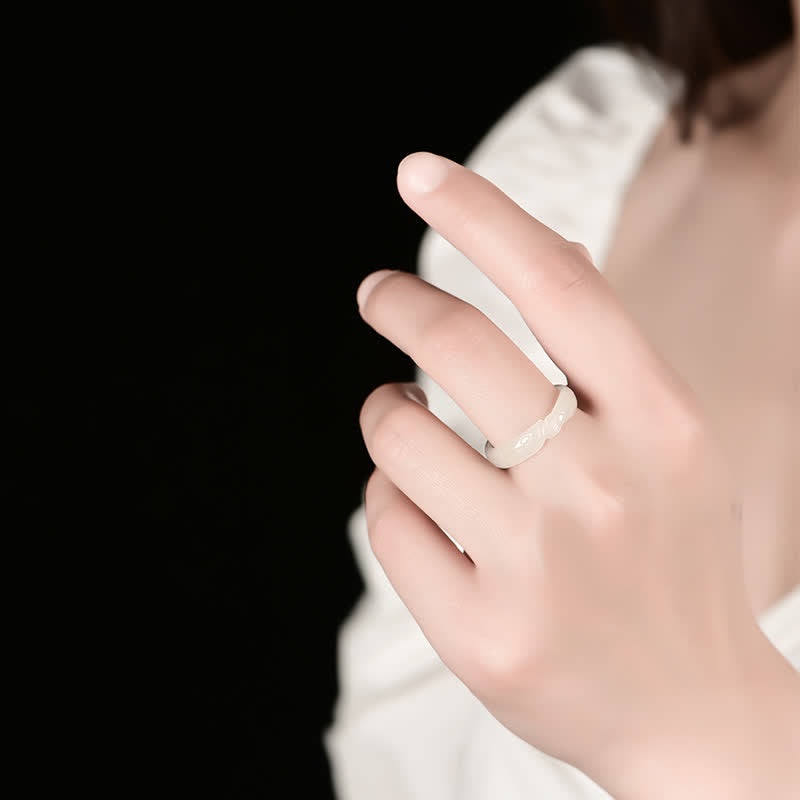 Hetian White Jade & Cyan Jade Koi Fish Success Ring