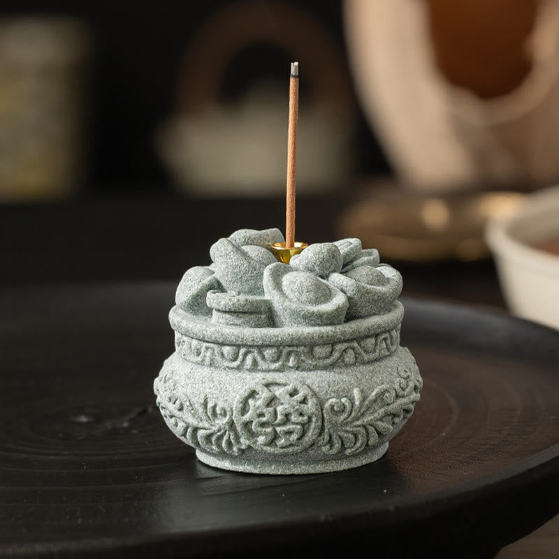 Green Sandstone Fu Incense Burner | Prosperity Desk Decor