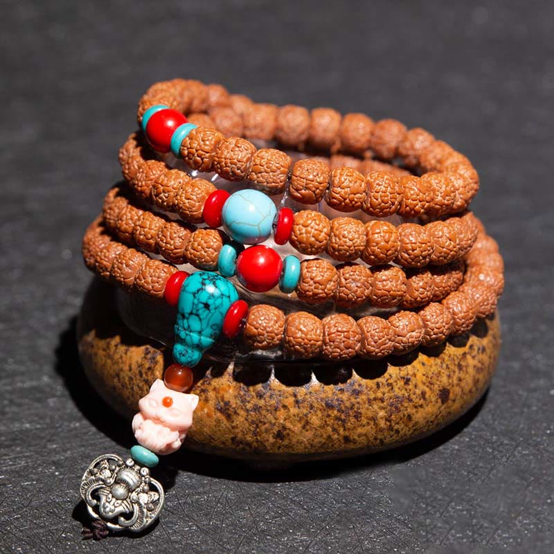Tibet 108 Beads Bodhi Seed Zodiac Charm Mala Bracelet
