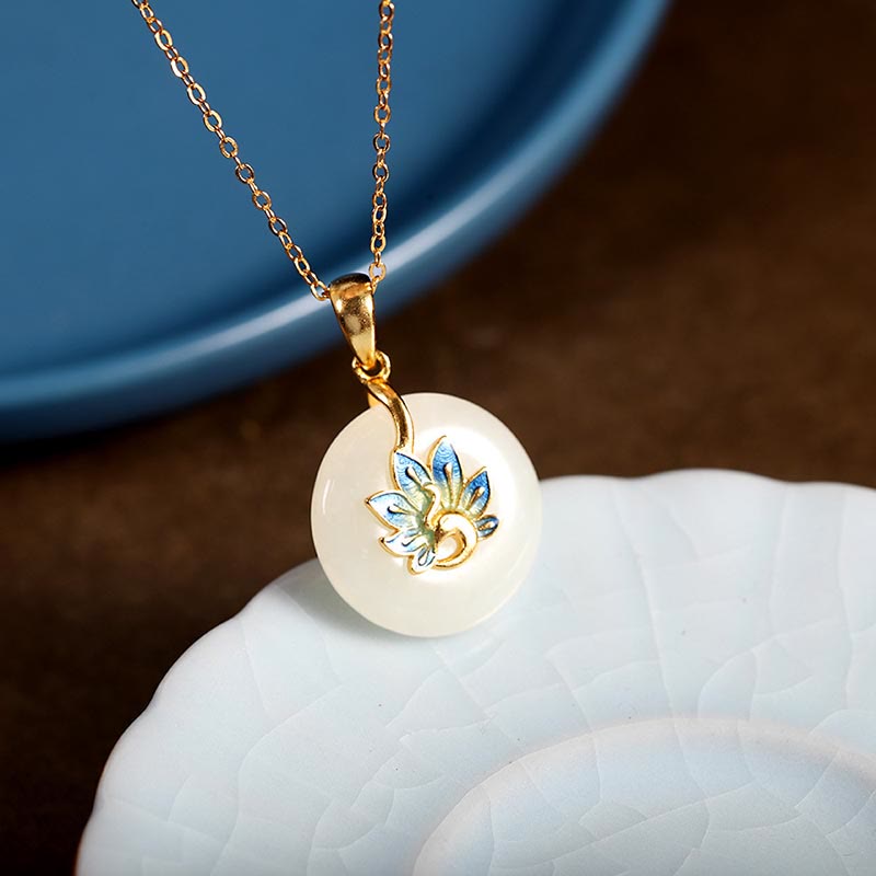 Natural Hetian White Jade Jewelry Set with Sterling Silver Blessing Peacock