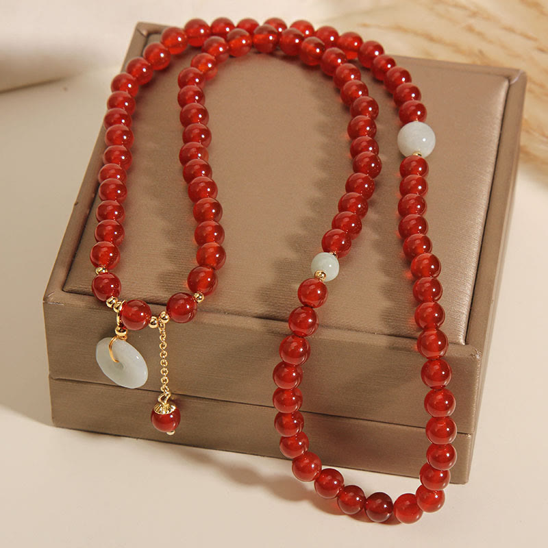 Red Agate Jade Peace Buckle Triple Wrap Agate Bracelet