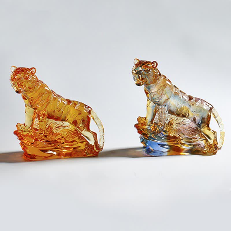 Handmade Liuli Crystal Tiger Art Piece | Protection Decor