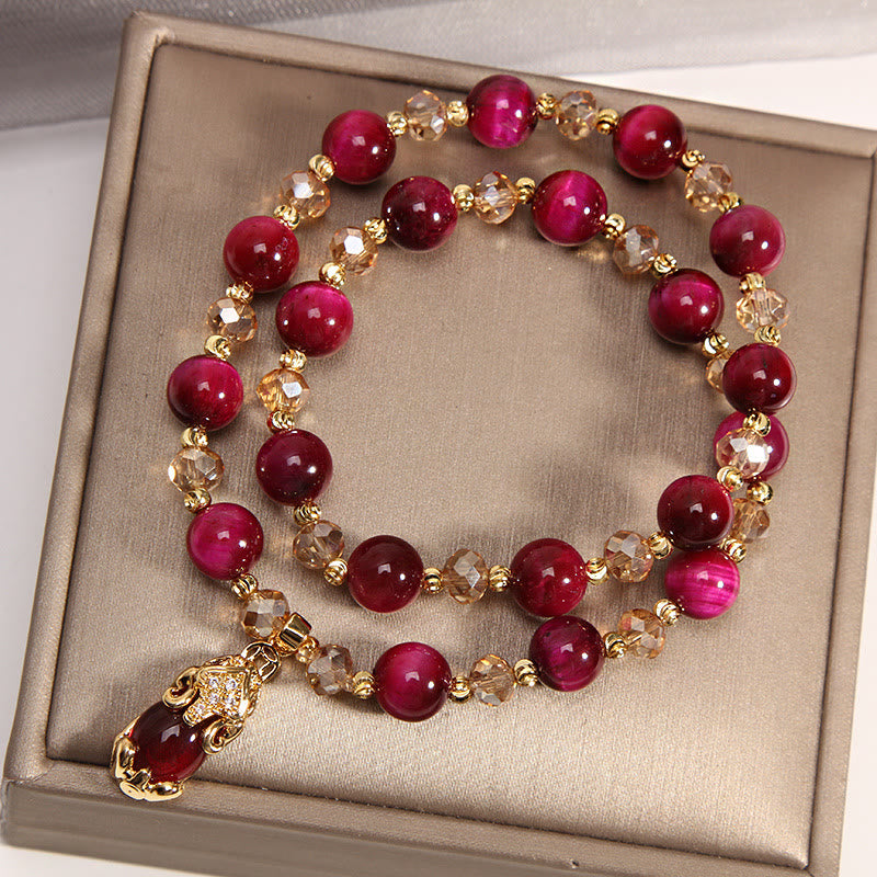 8mm Tiger Eye Pixiu Fox Double Wrap Protection Bracelet