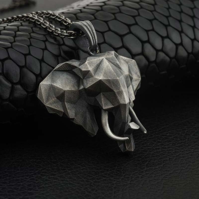 Elephant Strength Necklace in Pewter & Titanium Steel