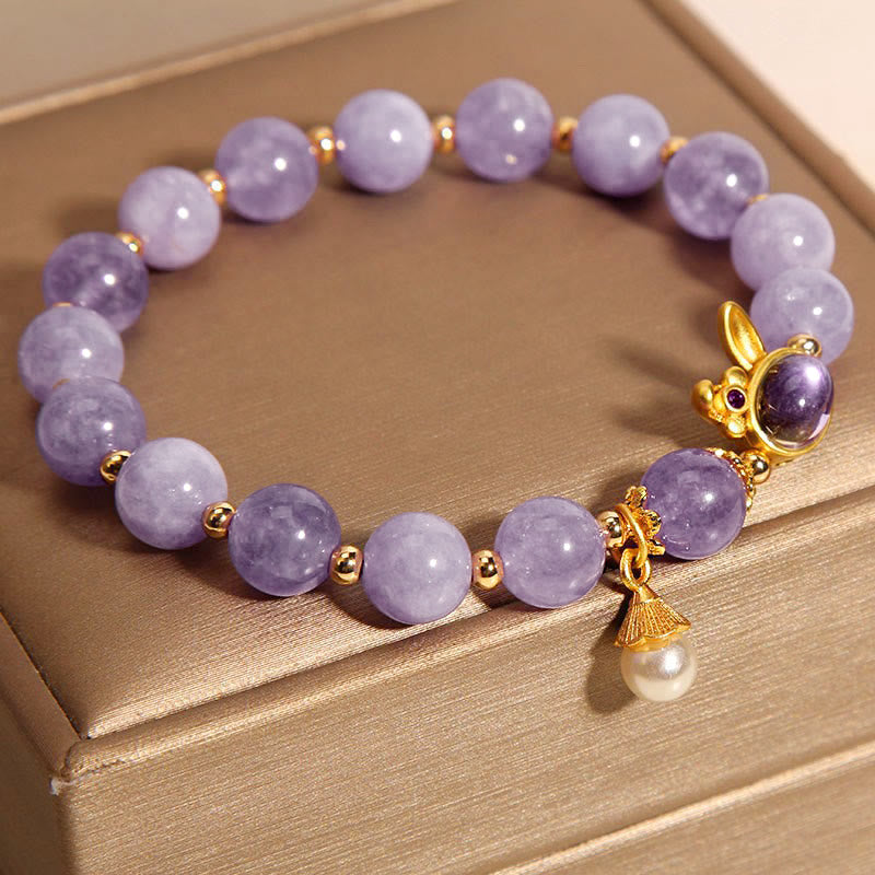 Purple Jade Happiness Bracelet with Rabbit Charm for Protection